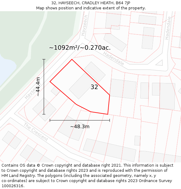 32, HAYSEECH, CRADLEY HEATH, B64 7JP: Plot and title map