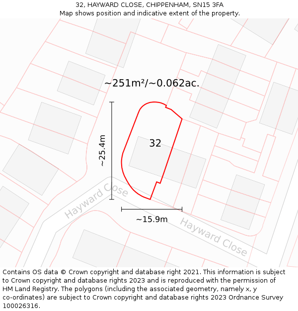 32, HAYWARD CLOSE, CHIPPENHAM, SN15 3FA: Plot and title map