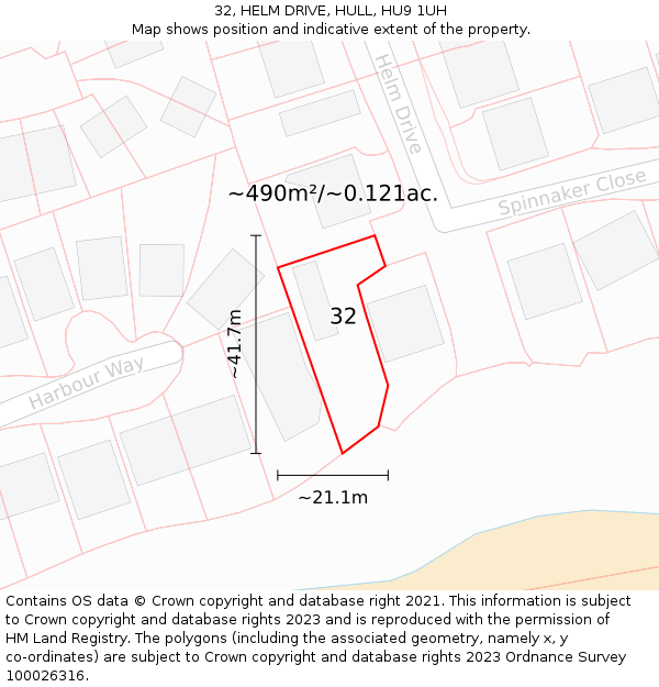 32, HELM DRIVE, HULL, HU9 1UH: Plot and title map
