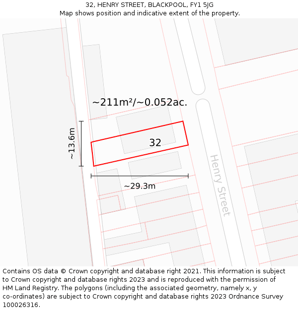 32, HENRY STREET, BLACKPOOL, FY1 5JG: Plot and title map