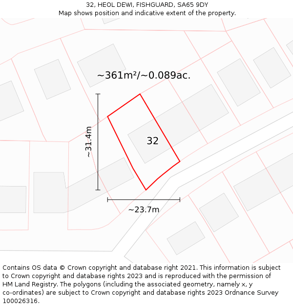 32, HEOL DEWI, FISHGUARD, SA65 9DY: Plot and title map