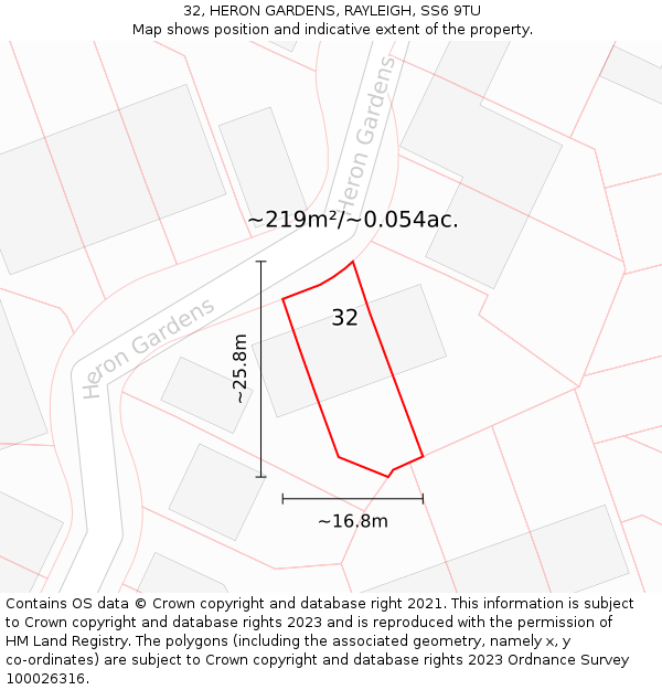 32, HERON GARDENS, RAYLEIGH, SS6 9TU: Plot and title map