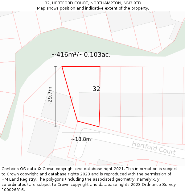 32, HERTFORD COURT, NORTHAMPTON, NN3 9TD: Plot and title map