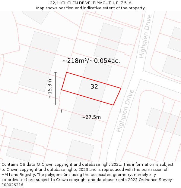 32, HIGHGLEN DRIVE, PLYMOUTH, PL7 5LA: Plot and title map