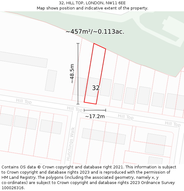 32, HILL TOP, LONDON, NW11 6EE: Plot and title map