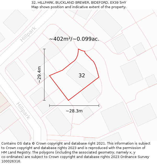 32, HILLPARK, BUCKLAND BREWER, BIDEFORD, EX39 5HY: Plot and title map
