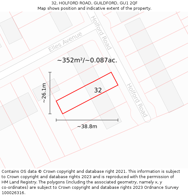 32, HOLFORD ROAD, GUILDFORD, GU1 2QF: Plot and title map
