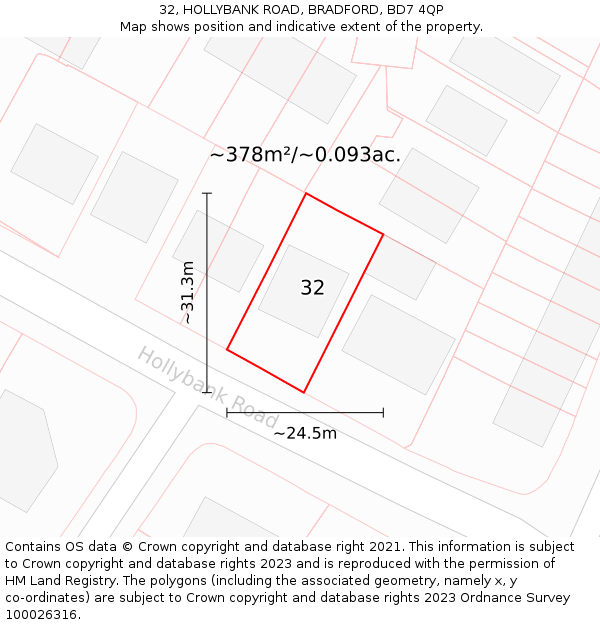 32, HOLLYBANK ROAD, BRADFORD, BD7 4QP: Plot and title map