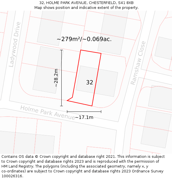 32, HOLME PARK AVENUE, CHESTERFIELD, S41 8XB: Plot and title map