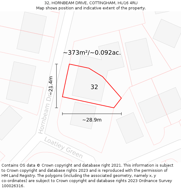 32, HORNBEAM DRIVE, COTTINGHAM, HU16 4RU: Plot and title map