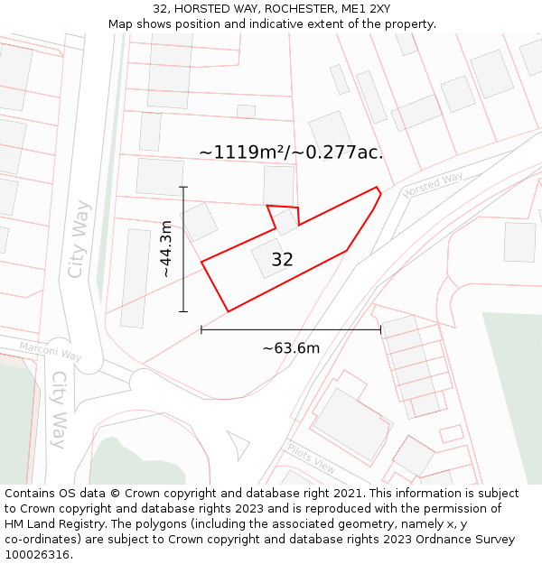 32, HORSTED WAY, ROCHESTER, ME1 2XY: Plot and title map