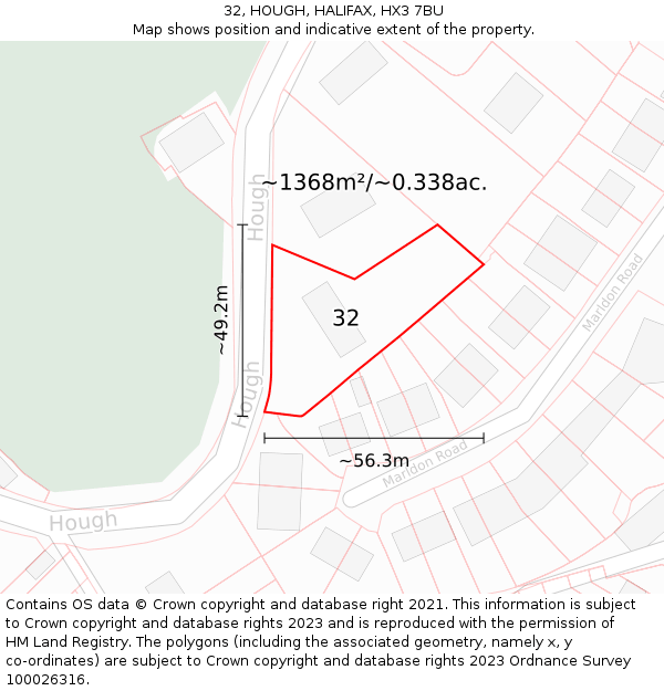 32, HOUGH, HALIFAX, HX3 7BU: Plot and title map