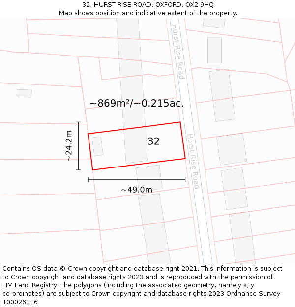 32, HURST RISE ROAD, OXFORD, OX2 9HQ: Plot and title map