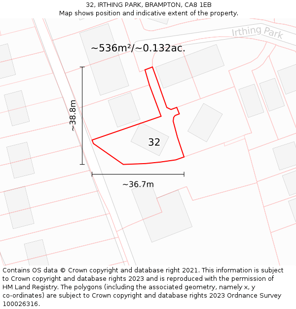 32, IRTHING PARK, BRAMPTON, CA8 1EB: Plot and title map