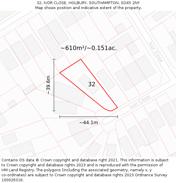 32, IVOR CLOSE, HOLBURY, SOUTHAMPTON, SO45 2NY: Plot and title map