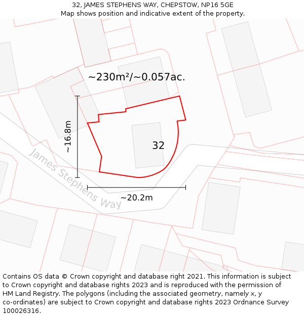 32, JAMES STEPHENS WAY, CHEPSTOW, NP16 5GE: Plot and title map