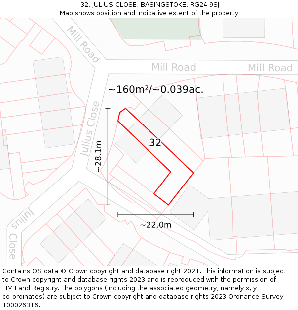 32, JULIUS CLOSE, BASINGSTOKE, RG24 9SJ: Plot and title map