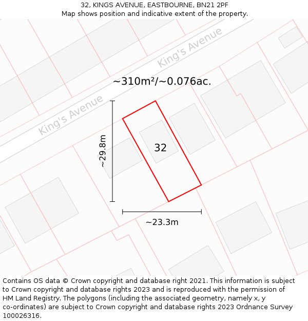 32, KINGS AVENUE, EASTBOURNE, BN21 2PF: Plot and title map