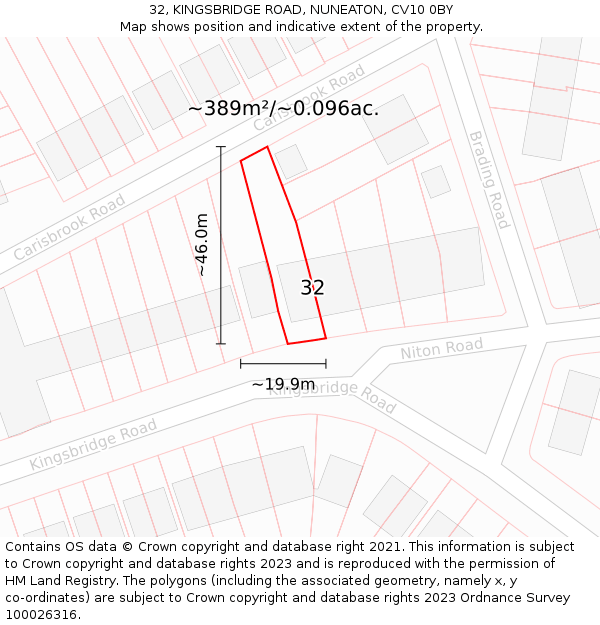 32, KINGSBRIDGE ROAD, NUNEATON, CV10 0BY: Plot and title map