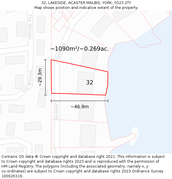 32, LAKESIDE, ACASTER MALBIS, YORK, YO23 2TY: Plot and title map