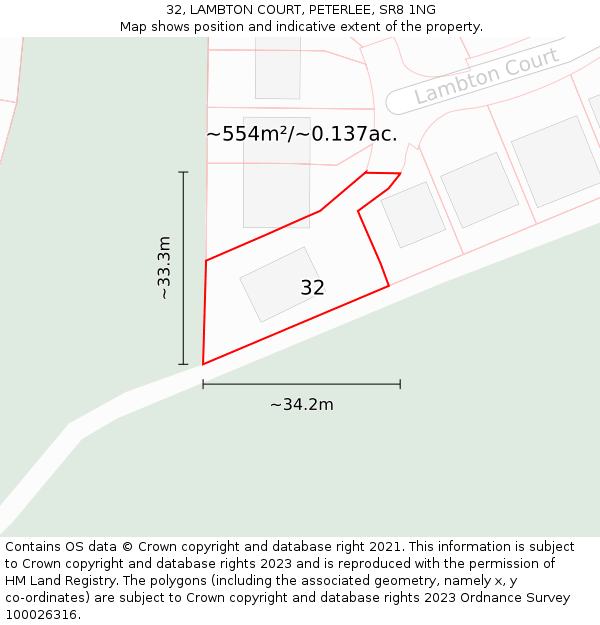 32, LAMBTON COURT, PETERLEE, SR8 1NG: Plot and title map