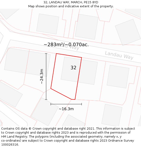 32, LANDAU WAY, MARCH, PE15 8YD: Plot and title map