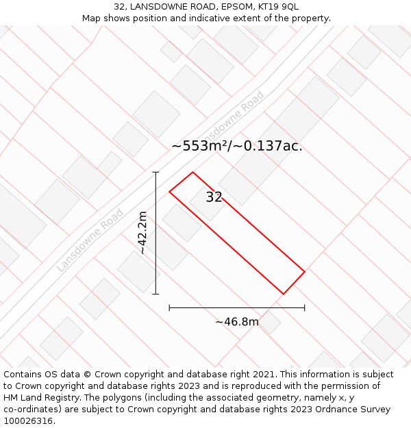 32, LANSDOWNE ROAD, EPSOM, KT19 9QL: Plot and title map