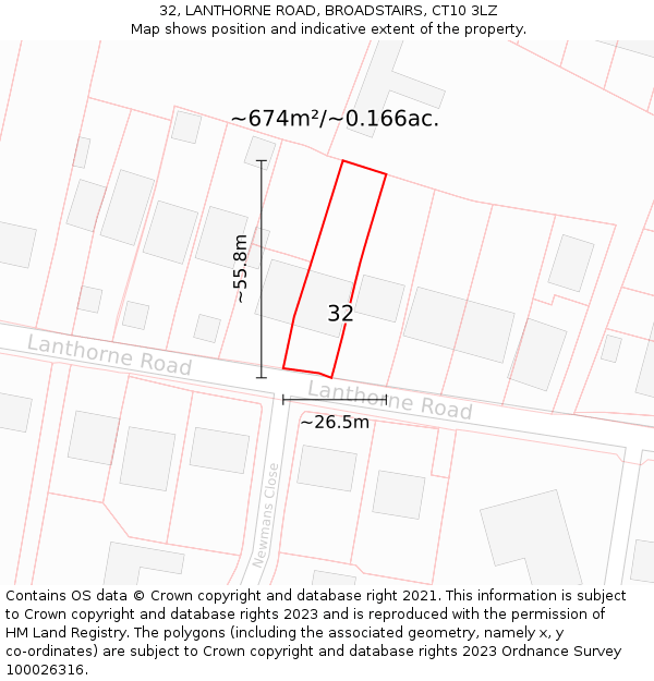 32, LANTHORNE ROAD, BROADSTAIRS, CT10 3LZ: Plot and title map