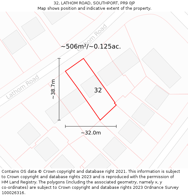 32, LATHOM ROAD, SOUTHPORT, PR9 0JP: Plot and title map