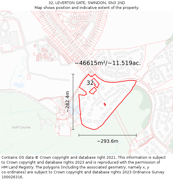 32, LEVERTON GATE, SWINDON, SN3 1ND: Plot and title map