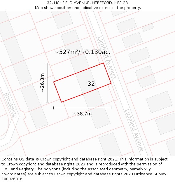 32, LICHFIELD AVENUE, HEREFORD, HR1 2RJ: Plot and title map