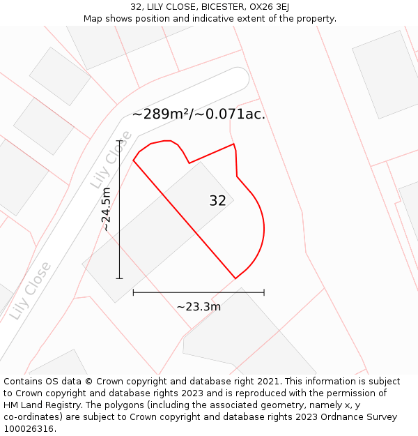 32, LILY CLOSE, BICESTER, OX26 3EJ: Plot and title map