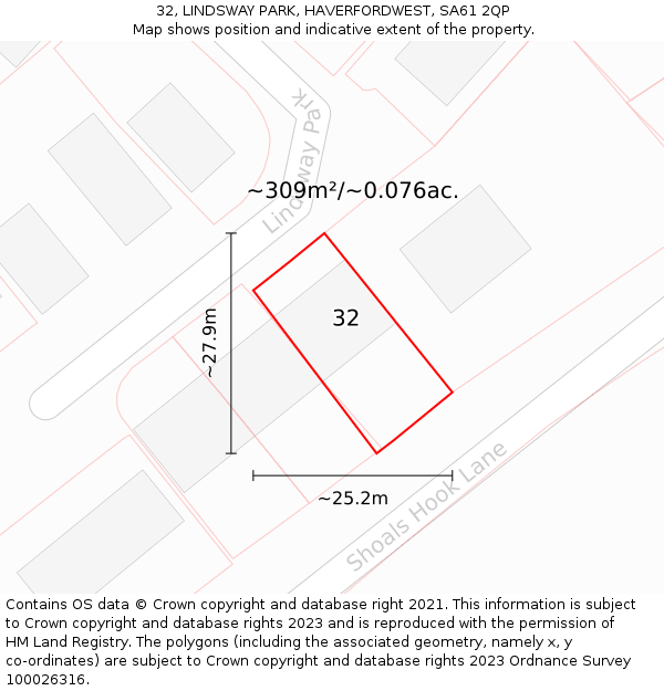 32, LINDSWAY PARK, HAVERFORDWEST, SA61 2QP: Plot and title map