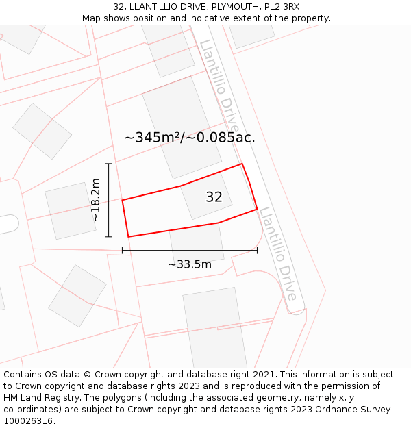 32, LLANTILLIO DRIVE, PLYMOUTH, PL2 3RX: Plot and title map