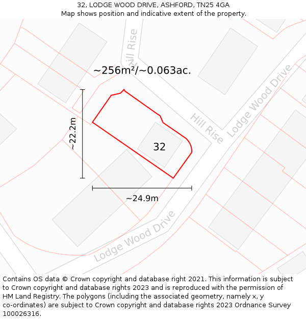 32, LODGE WOOD DRIVE, ASHFORD, TN25 4GA: Plot and title map