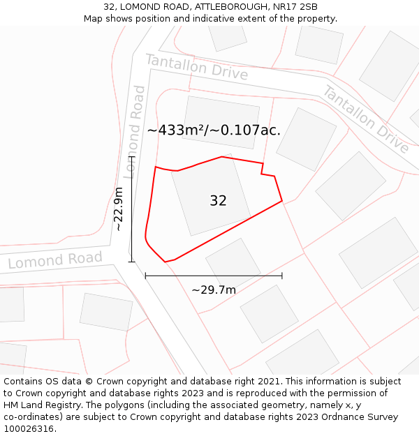 32, LOMOND ROAD, ATTLEBOROUGH, NR17 2SB: Plot and title map