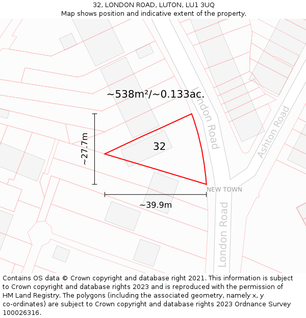 32, LONDON ROAD, LUTON, LU1 3UQ: Plot and title map