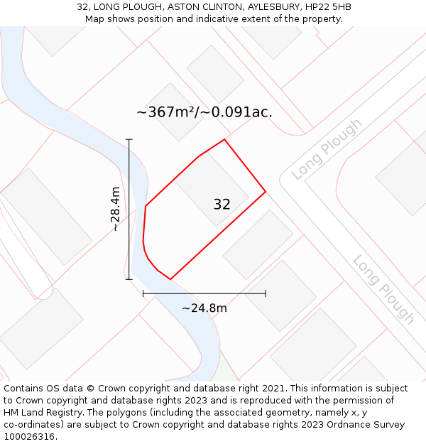 32, LONG PLOUGH, ASTON CLINTON, AYLESBURY, HP22 5HB: Plot and title map