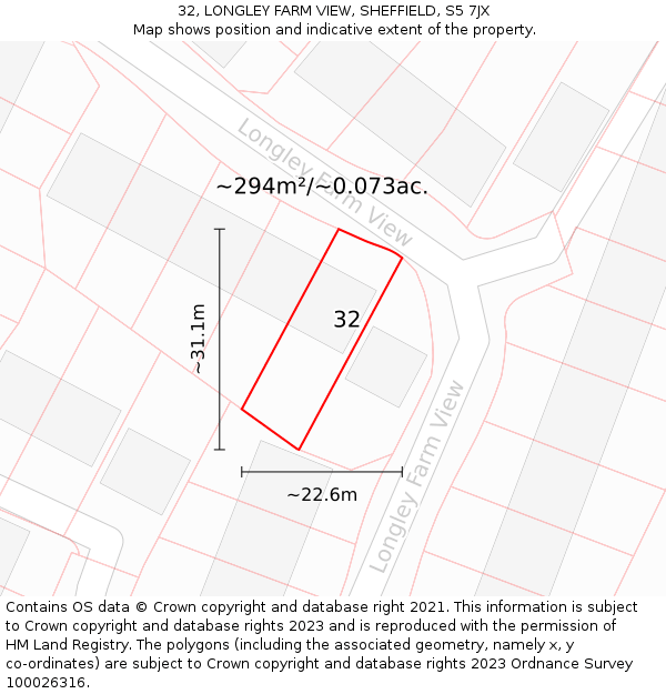 32, LONGLEY FARM VIEW, SHEFFIELD, S5 7JX: Plot and title map