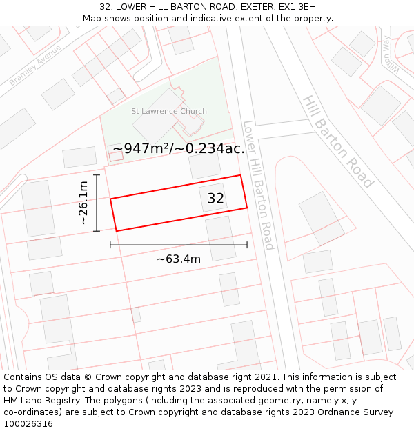 32, LOWER HILL BARTON ROAD, EXETER, EX1 3EH: Plot and title map