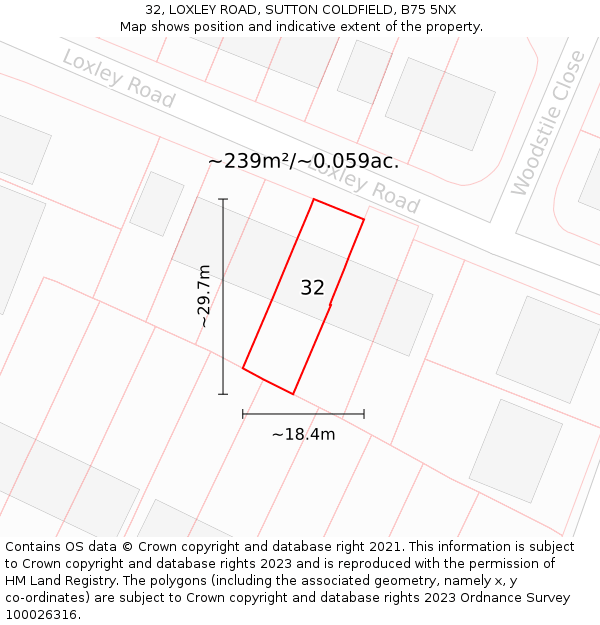 32, LOXLEY ROAD, SUTTON COLDFIELD, B75 5NX: Plot and title map