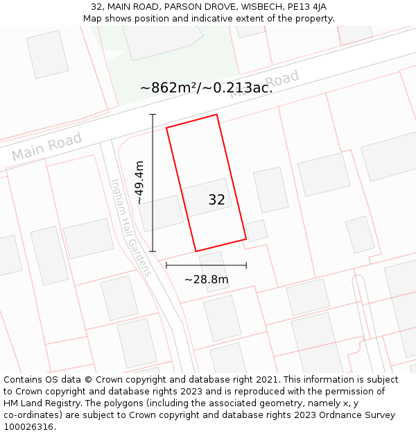 32, MAIN ROAD, PARSON DROVE, WISBECH, PE13 4JA: Plot and title map