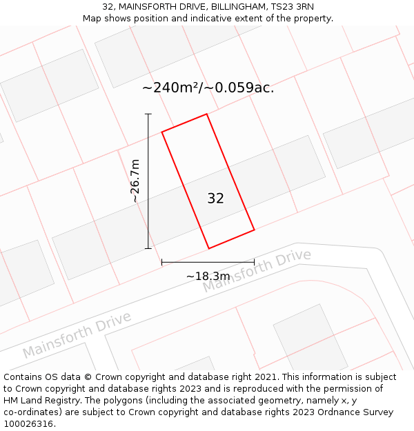 32, MAINSFORTH DRIVE, BILLINGHAM, TS23 3RN: Plot and title map