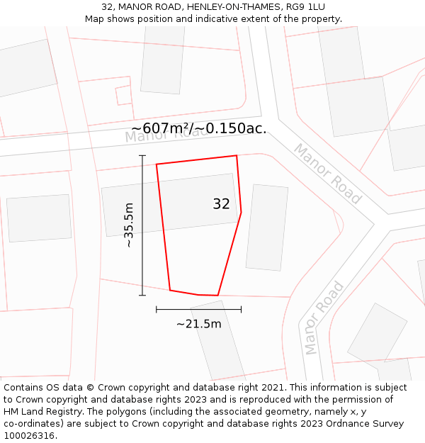 32, MANOR ROAD, HENLEY-ON-THAMES, RG9 1LU: Plot and title map