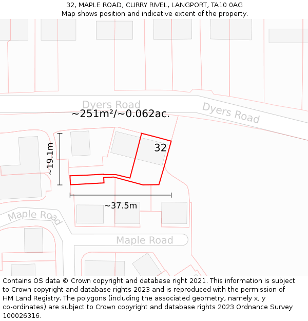 32, MAPLE ROAD, CURRY RIVEL, LANGPORT, TA10 0AG: Plot and title map