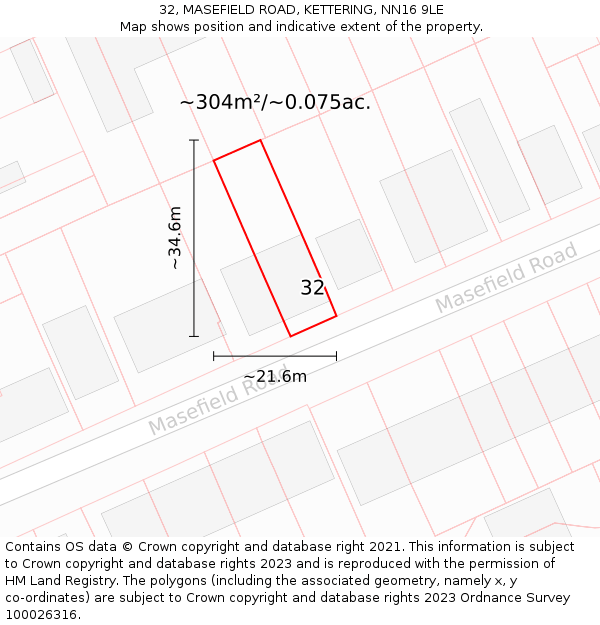 32, MASEFIELD ROAD, KETTERING, NN16 9LE: Plot and title map