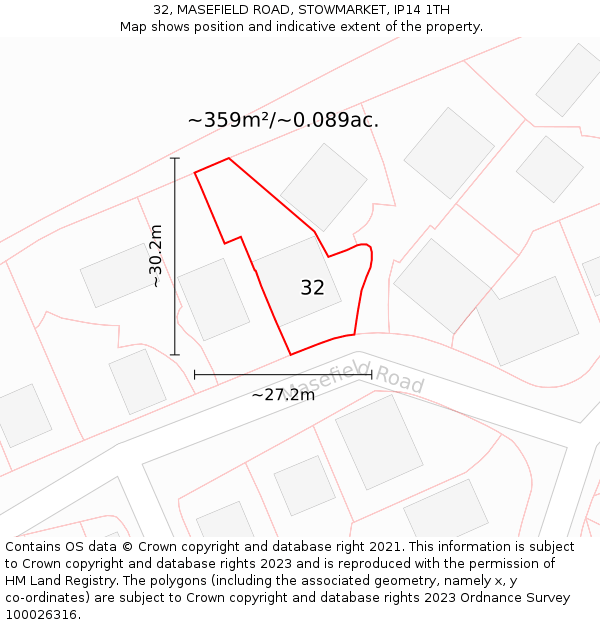 32, MASEFIELD ROAD, STOWMARKET, IP14 1TH: Plot and title map