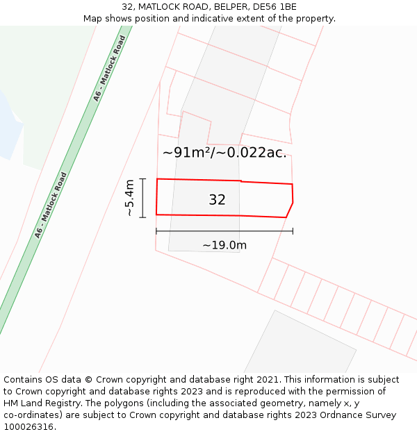 32, MATLOCK ROAD, BELPER, DE56 1BE: Plot and title map