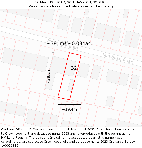 32, MAYBUSH ROAD, SOUTHAMPTON, SO16 9EU: Plot and title map