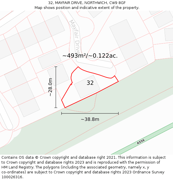 32, MAYFAIR DRIVE, NORTHWICH, CW9 8GF: Plot and title map